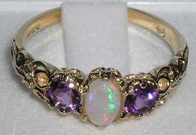 18ct Gold Fiery Opal & Amethyst Ring