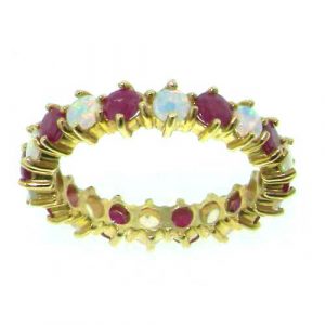 9ct Yellow Gold Ladies Opal & Ruby Full Eternity Ring