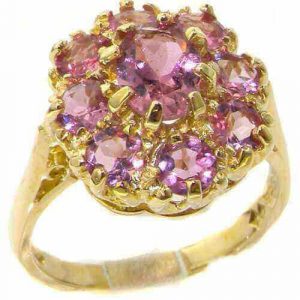 Luxury Ladies Solid Yellow 9ct Gold Natural Pink Tourmaline Large Cluster Ring