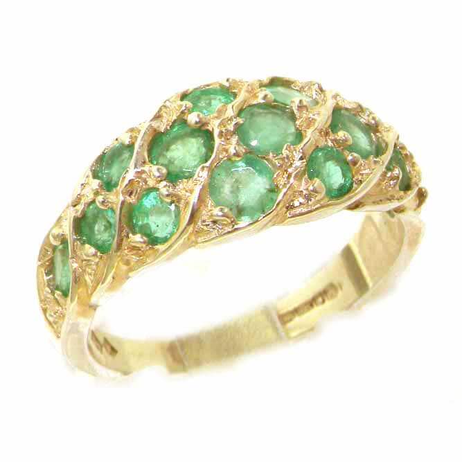 Luxury Ladies Solid 9ct Gold Vibrant Emerald Band Ring Luxury Ladies Solid 9ct Gold Vibrant Emerald Band Ring