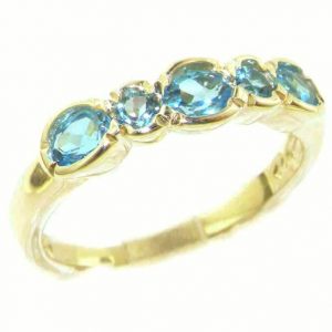 Luxury Solid 9ct Gold Ladies Natural Blue Topaz Contemporary Style Eternity Band Ring