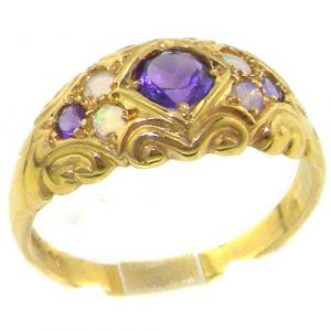 Luxury Solid Yellow Gold Natural Amethyst & Opal Victorian Style Ring