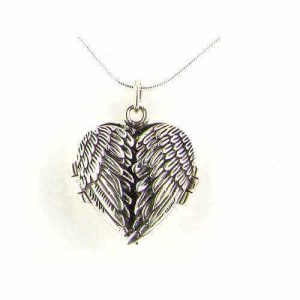 Luxury Sterling Silver Unusual Hinged Locket Pendant with Opening Angel Wings & 16" Sterling Silver Snake Chain Necklace