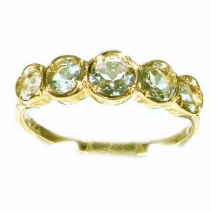 Solid English Yellow 9ct Gold Womens Aquamarine Eternity Band Ring