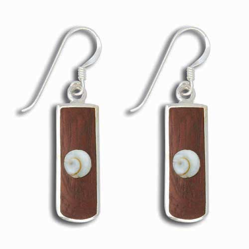Luxury Modern Designer Sterling Silver Drop Earrings inserted with Wood & Shell Luxury Modern Designer Sterling Silver Drop Earrings inserted with Wood & Shell