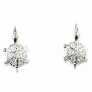 Luxury Ladies Solid 925 Sterling Silver Turtle Tortoise Stone Set Earrings
