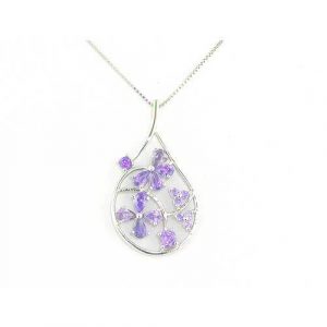 Sterling Silver Ladies Modern Designer Set Pendant Necklace