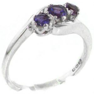 Luxury Solid English Sterling Silver Natural Amethyst Trilogy Ring