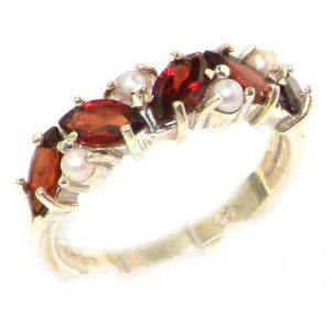 Unusual Solid Sterling Silver Natural Garnet & Pearl Eternity Ring