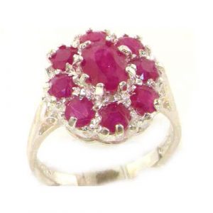 Luxury Ladies Solid Sterling Silver Natural 3.3ct Ruby Large Cluster Ring