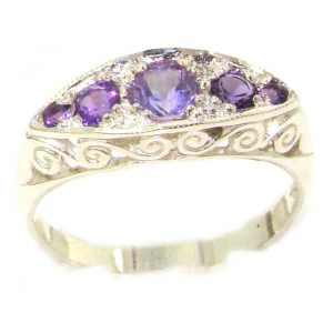 Carved Solid English Sterling Silver Natural Amethyst Ring
