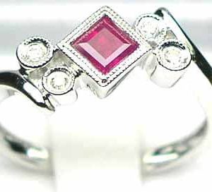 18ct White Gold Princess Cut Ruby & Diamond Ring
