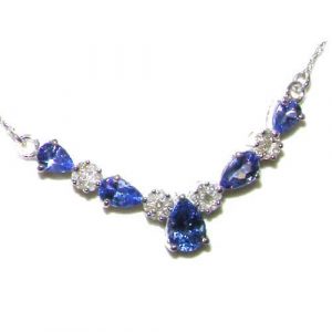 9ct White Gold Tanzanite & Diamond Lavaliere Necklace