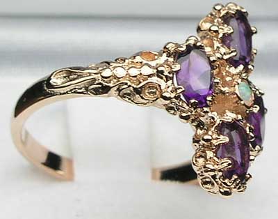 9ct Rose Gold Fiery Opal & Amethyst Ring